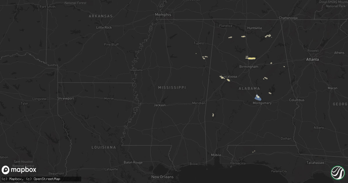 Hail map in Mississippi on May 18, 2024