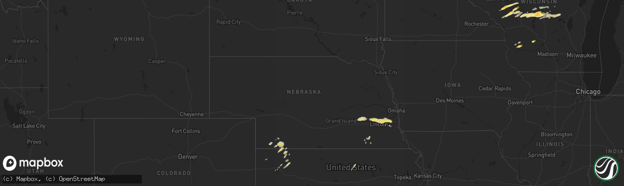 Hail map in Nebraska on May 18, 2024