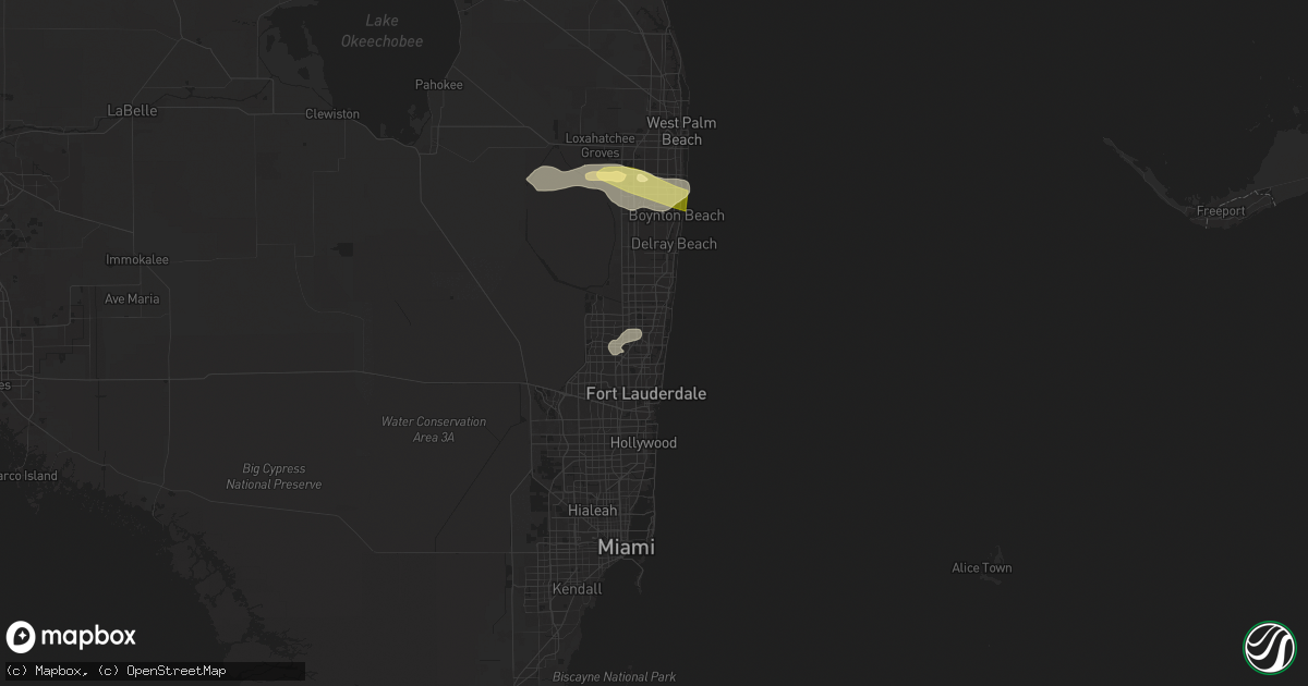 Hail map in Pompano Beach, FL on May 18, 2024
