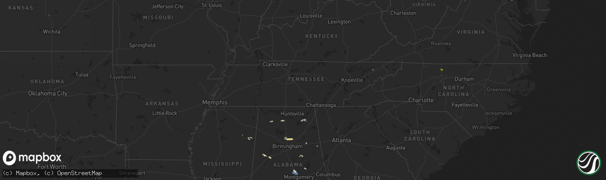 Hail map in Tennessee on May 18, 2024
