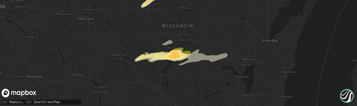 Hail map in Wisconsin Rapids, WI on May 18, 2024