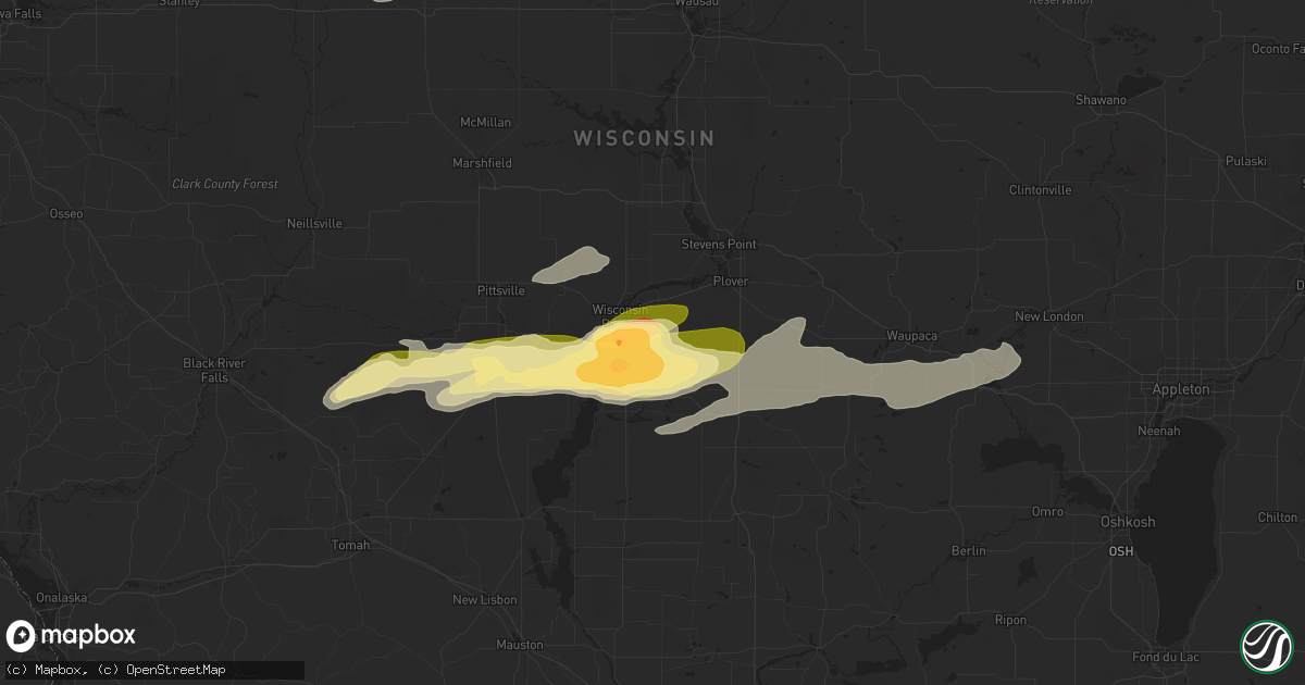 Hail map in Wisconsin Rapids, WI on May 18, 2024