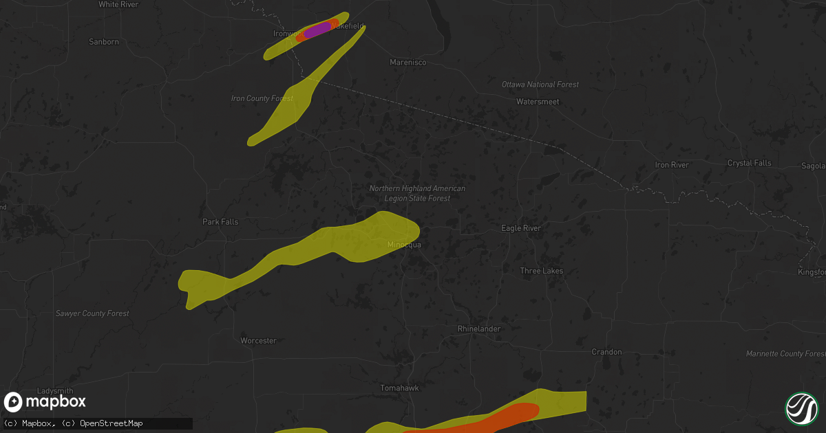 Hail map in Woodruff, WI on May 18, 2024