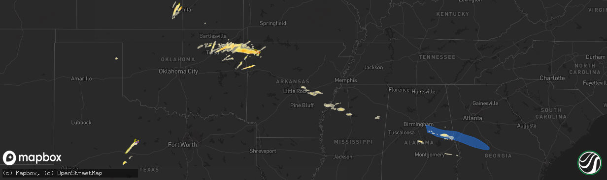 Hail map in Arkansas on May 18, 2025