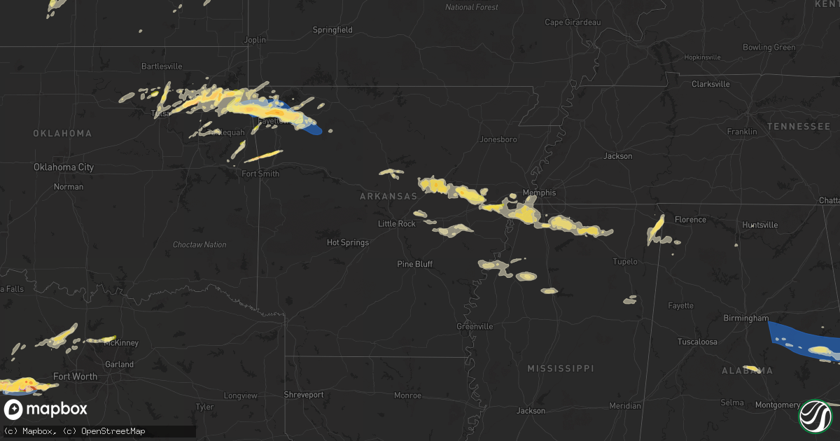 Hail map in Arkansas on May 18, 2025