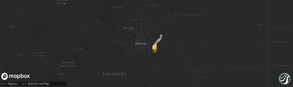 Hail map in Aurora, CO on May 18, 2025
