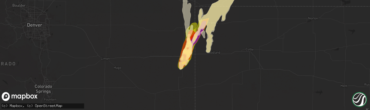 Hail map in Burlington, CO on May 18, 2025