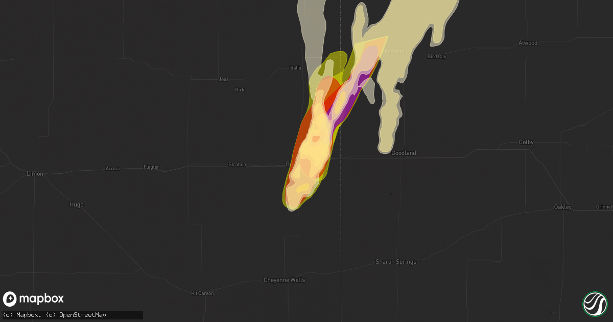 Hail map in Burlington, CO on May 18, 2025