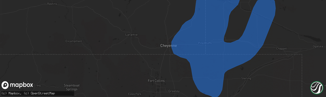 Hail map in Cheyenne, WY on May 18, 2025