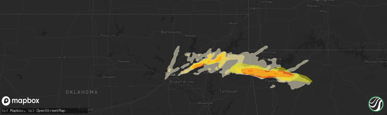 Hail map in Claremore, OK on May 18, 2025