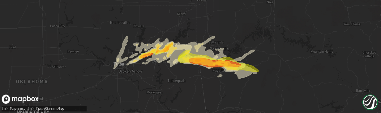 Hail map in Colcord, OK on May 18, 2025