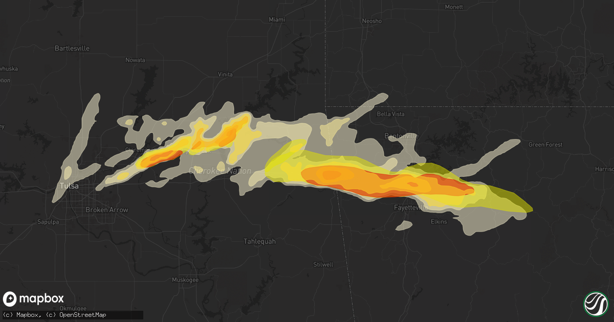 Hail map in Colcord, OK on May 18, 2025