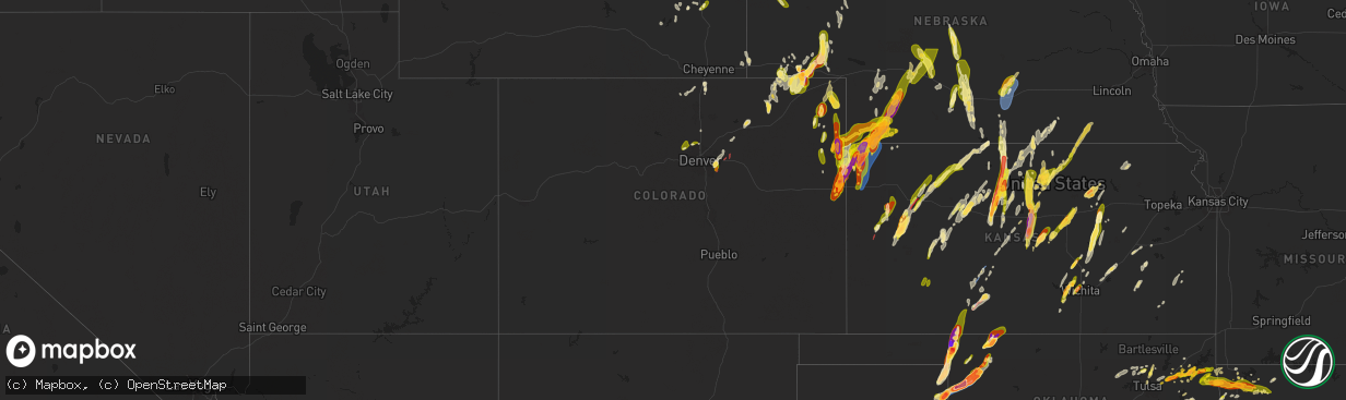 Hail map in Colorado on May 18, 2025