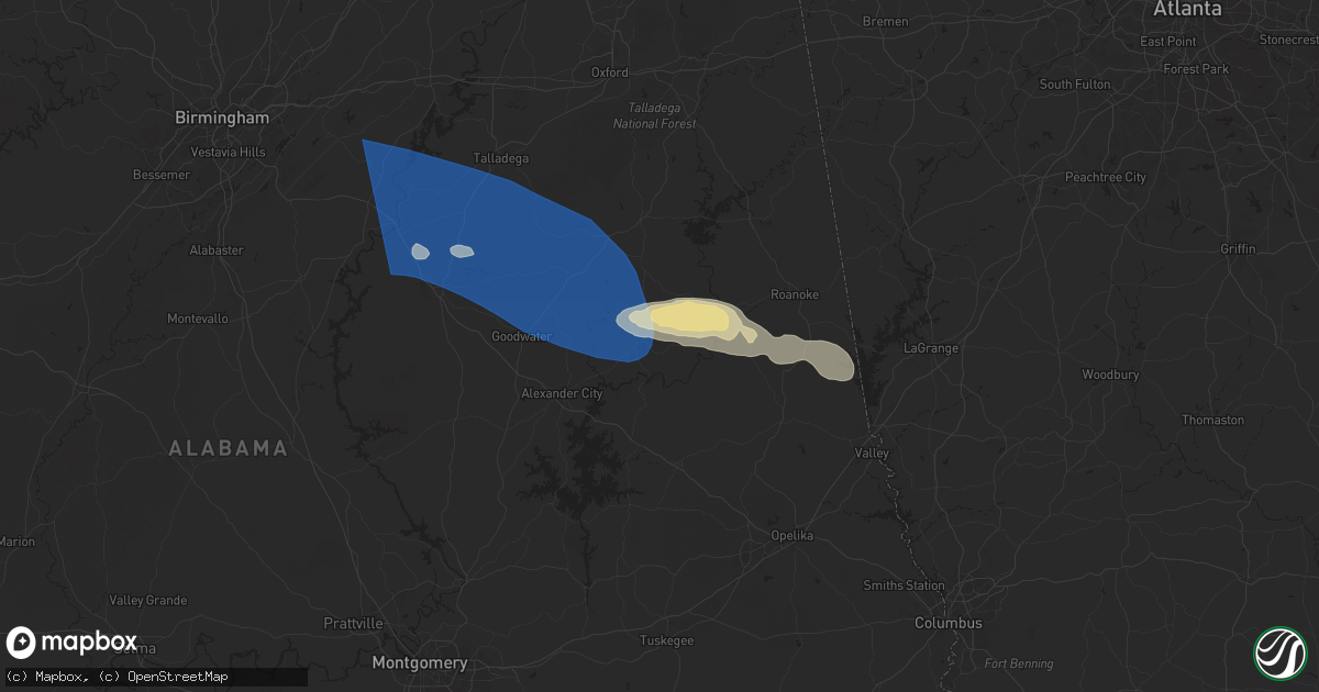 Hail map in Daviston, AL on May 18, 2025