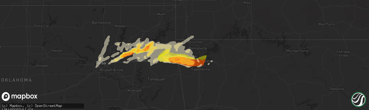 Hail map in Gentry, AR on May 18, 2025