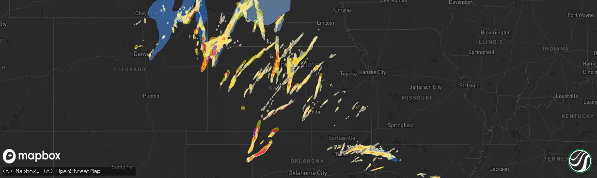 Hail map in Kansas on May 18, 2025