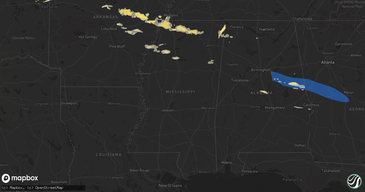 Hail map in Mississippi on May 18, 2025