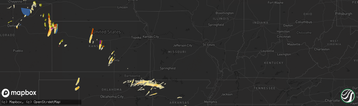 Hail map in Missouri on May 18, 2025