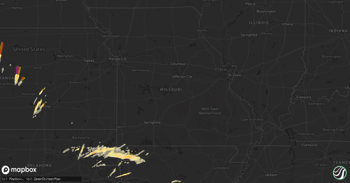 Hail map in Missouri on May 18, 2025