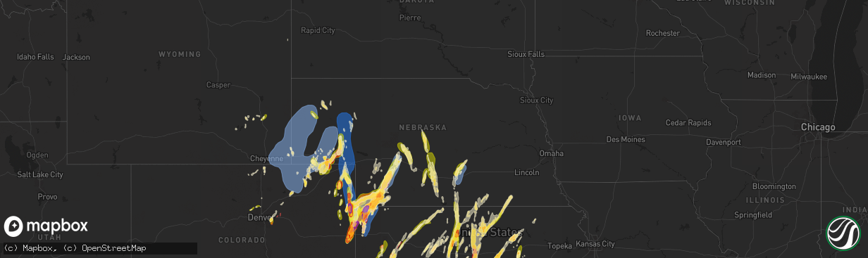 Hail map in Nebraska on May 18, 2025