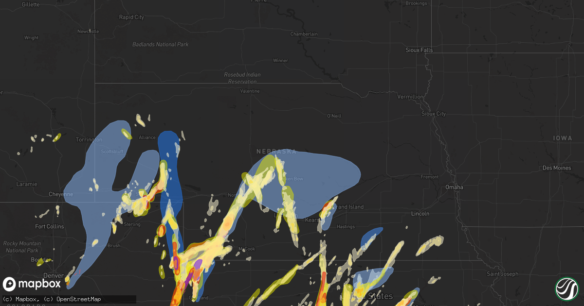 Hail map in Nebraska on May 18, 2025