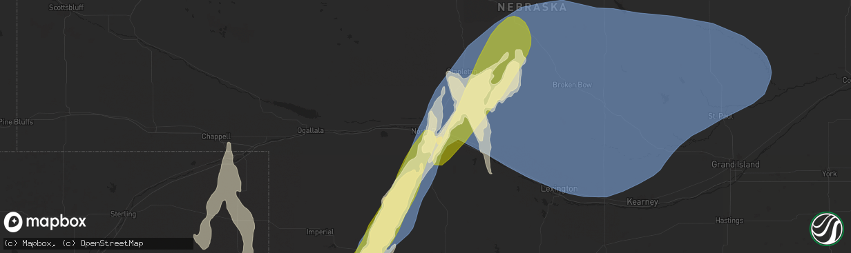 Hail map in North Platte, NE on May 18, 2025