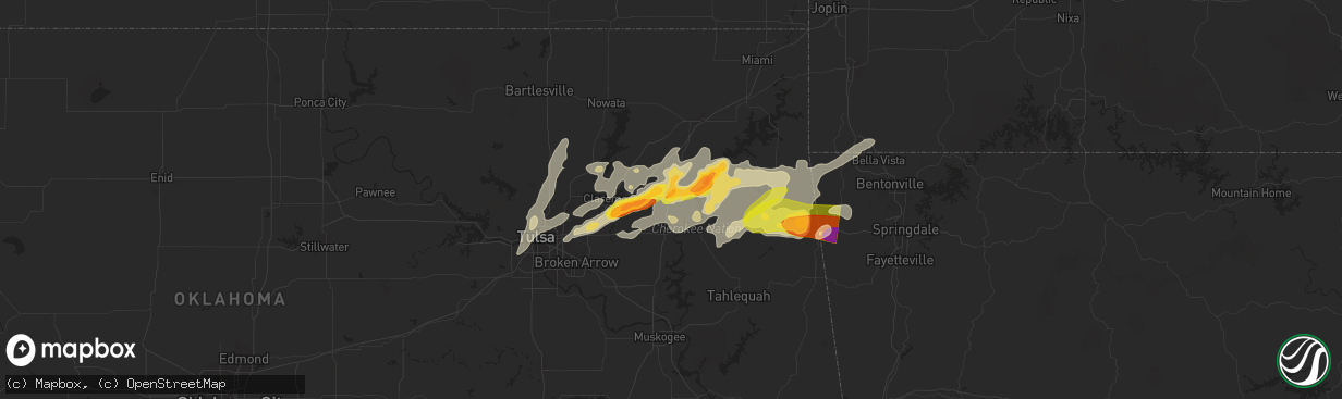 Hail map in Pryor, OK on May 18, 2025