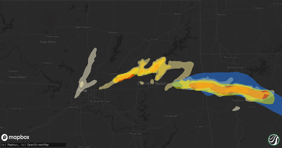 Hail map in Pryor, OK on May 18, 2025