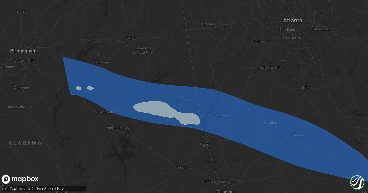 Hail map in Roanoke, AL on May 18, 2025