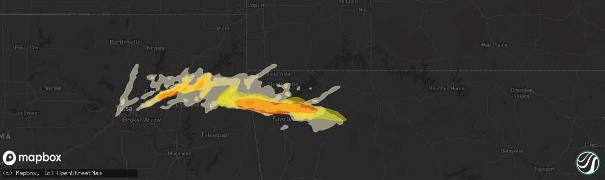 Hail map in Rogers, AR on May 18, 2025