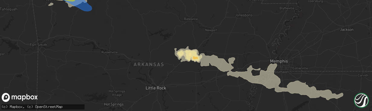 Hail map in Searcy, AR on May 18, 2025