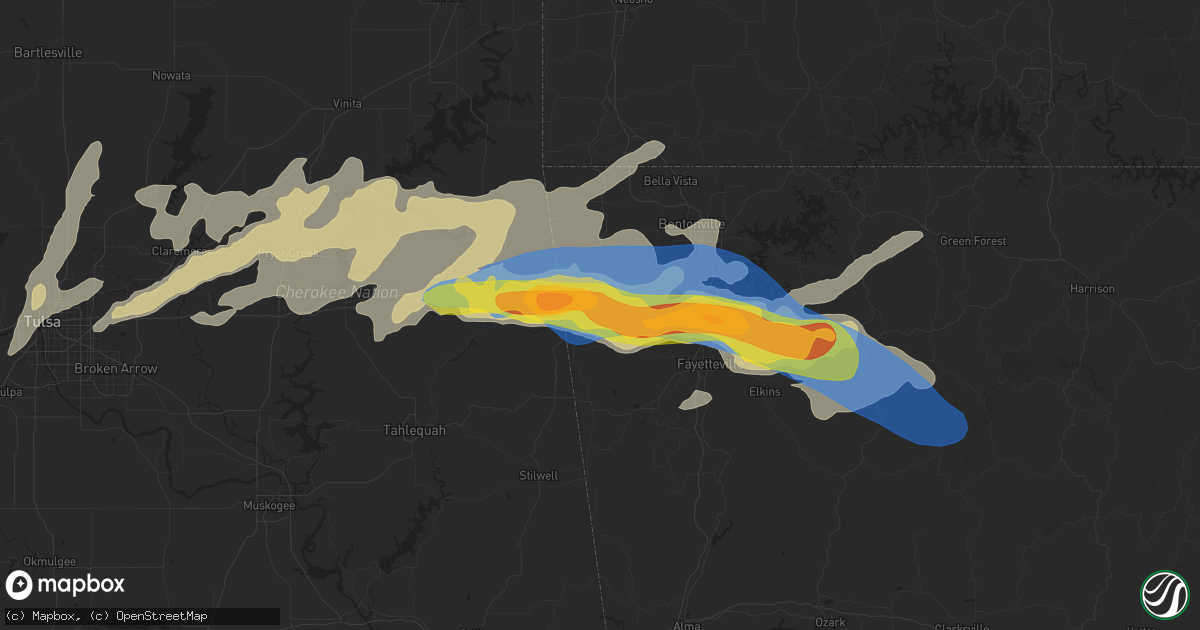 Hail map in Siloam Springs, AR on May 18, 2025