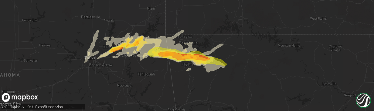 Hail map in Springdale, AR on May 18, 2025
