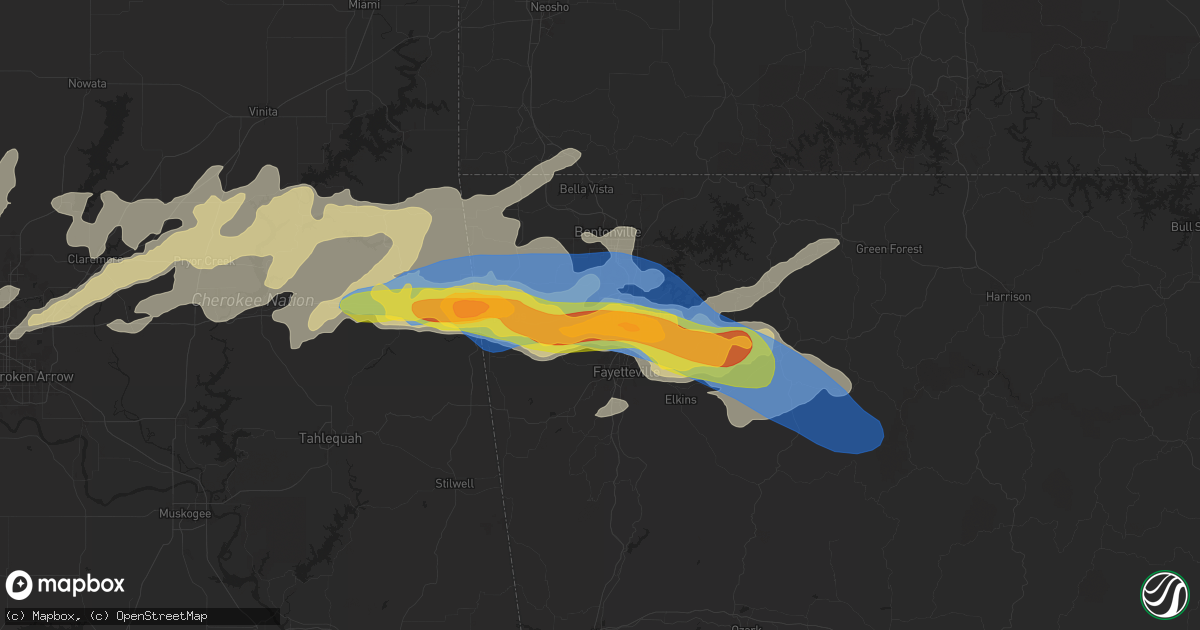 Hail map in Springdale, AR on May 18, 2025