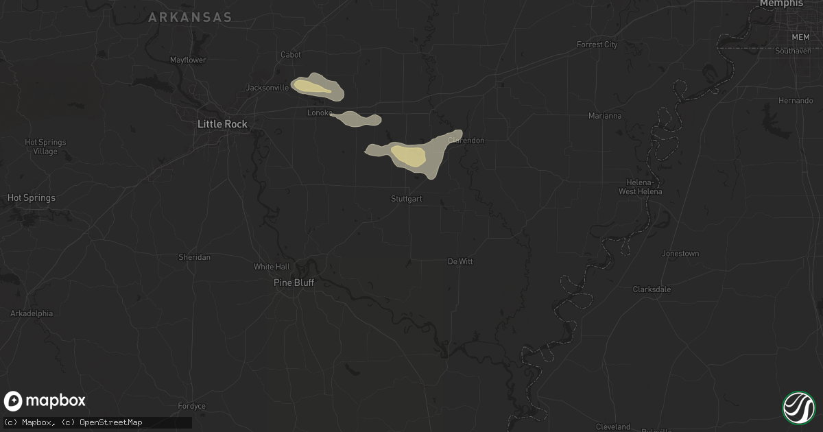 Hail map in Stuttgart, AR on May 18, 2025