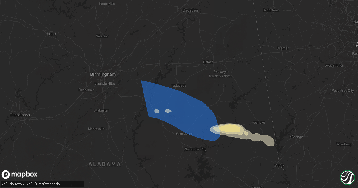 Hail map in Talladega, AL on May 18, 2025