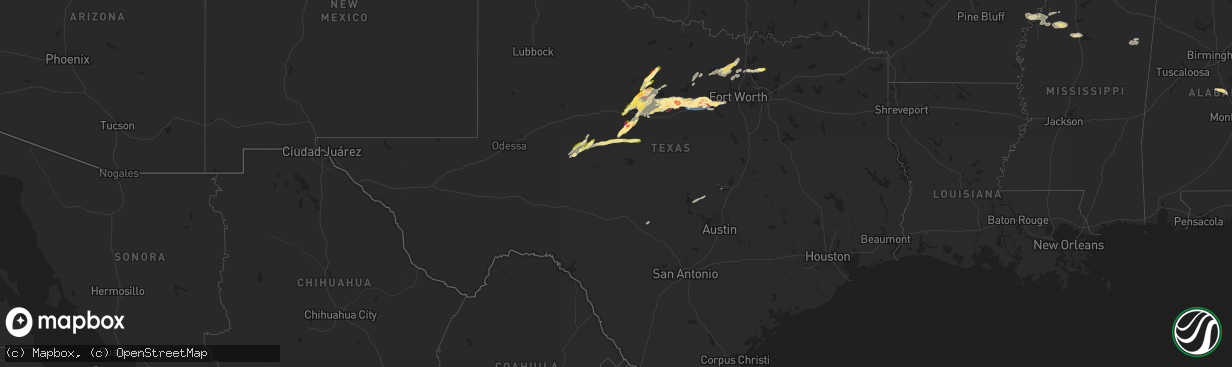 Hail map in Texas on May 18, 2025