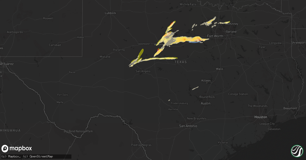 Hail map in Texas on May 18, 2025