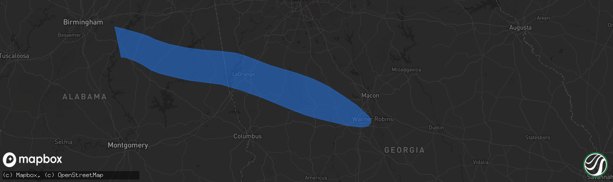 Hail map in Thomaston, GA on May 18, 2025