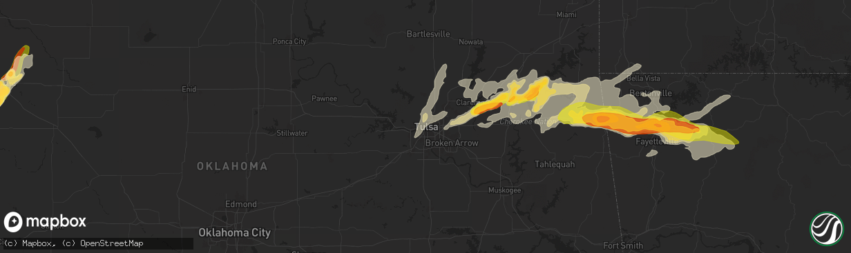 Hail map in Tulsa, OK on May 18, 2025