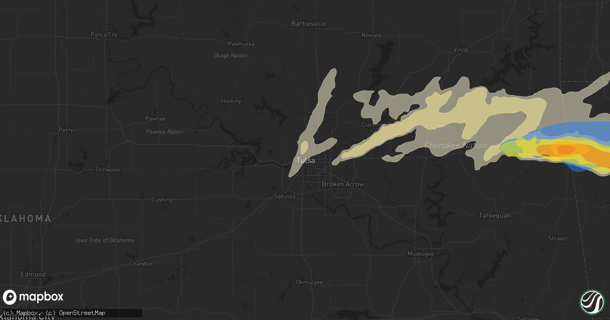 Hail map in Tulsa, OK on May 18, 2025