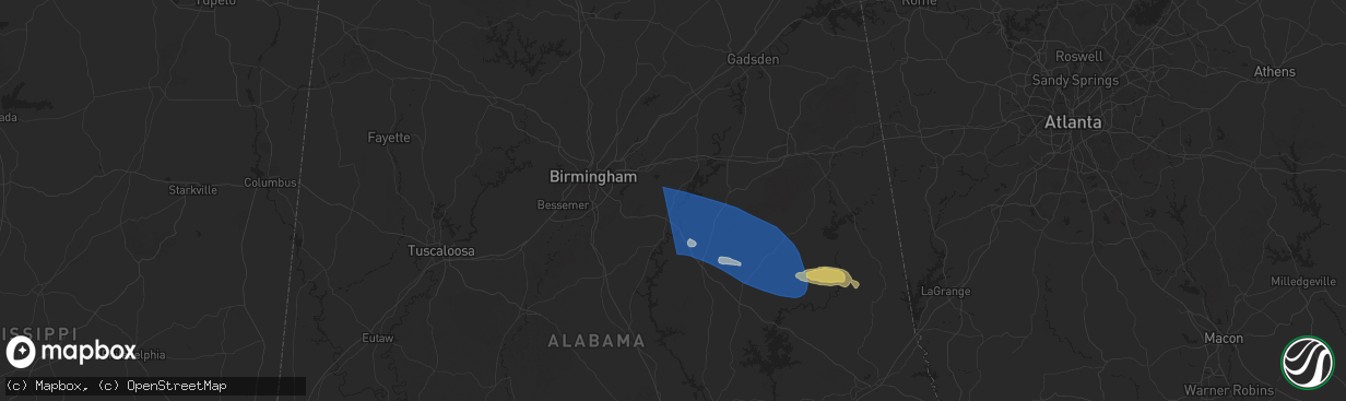 Hail map in Vincent, AL on May 18, 2025