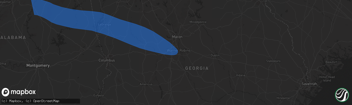 Hail map in Warner Robins, GA on May 18, 2025