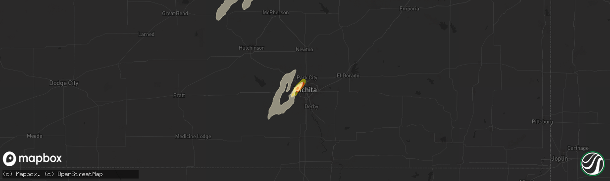 Hail map in Wichita, KS on May 18, 2025