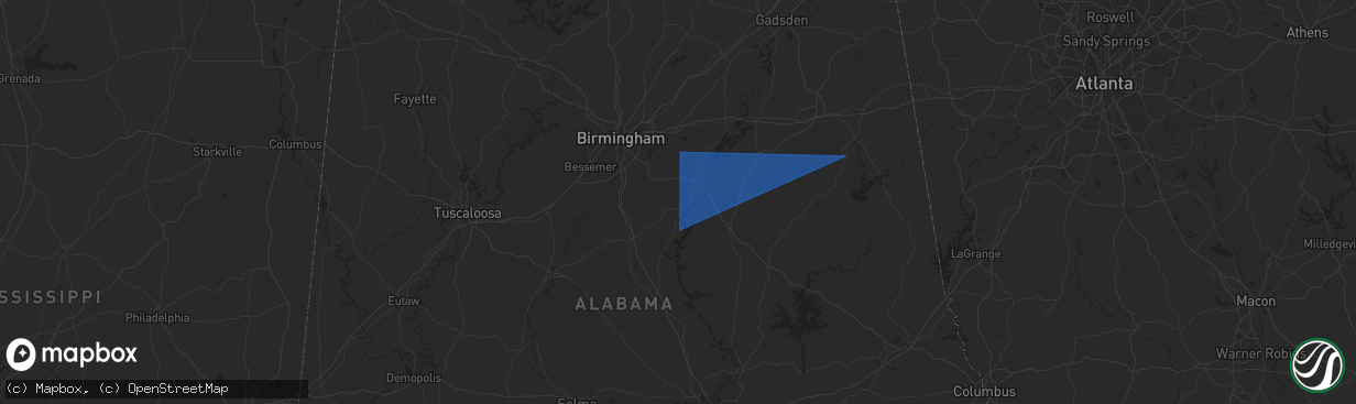Hail map in Wilsonville, AL on May 18, 2025