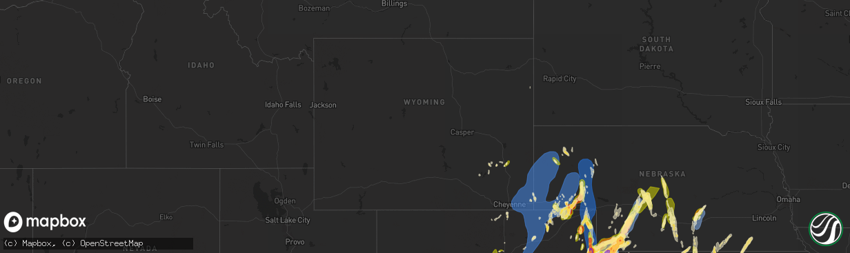 Hail map in Wyoming on May 18, 2025