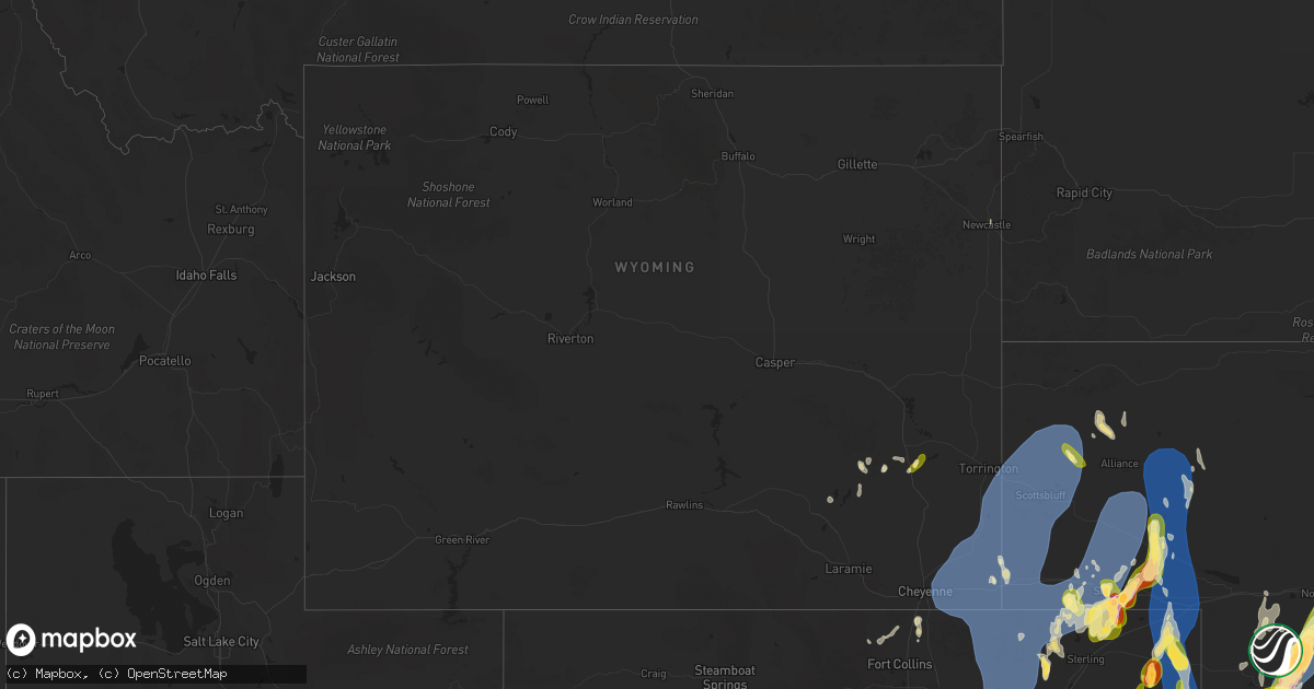 Hail map in Wyoming on May 18, 2025