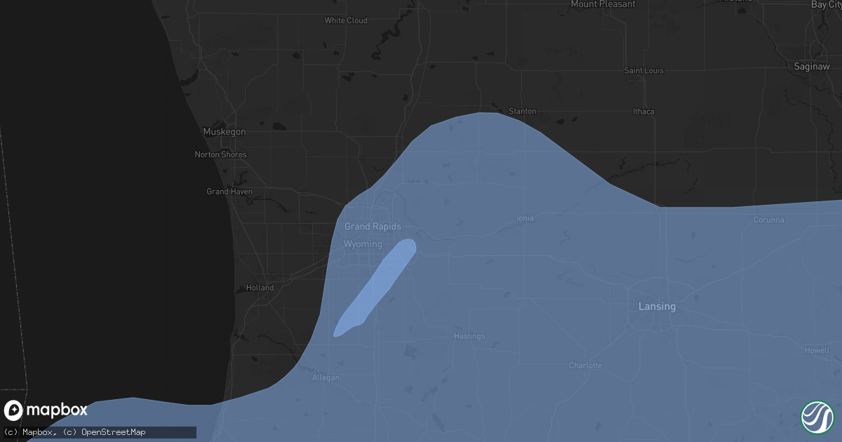 Hail map in Ada, MI on May 18, 2026