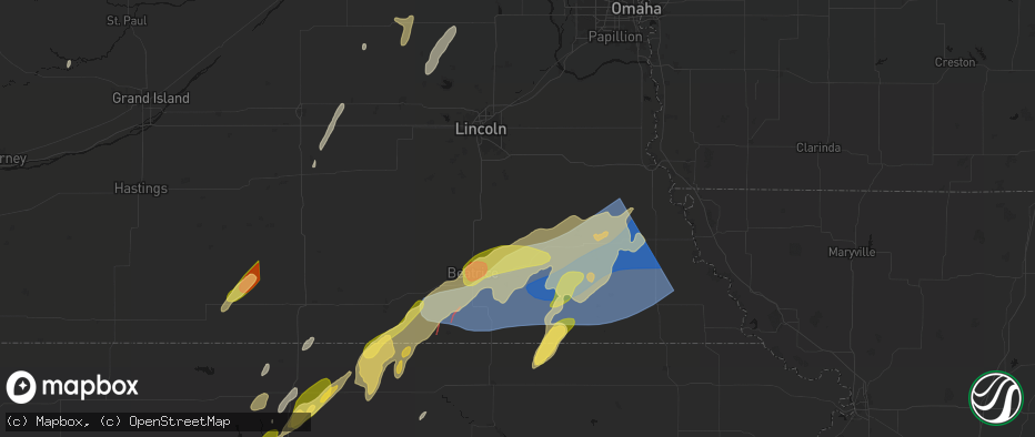 Hail map in Adams, NE on May 18, 2026