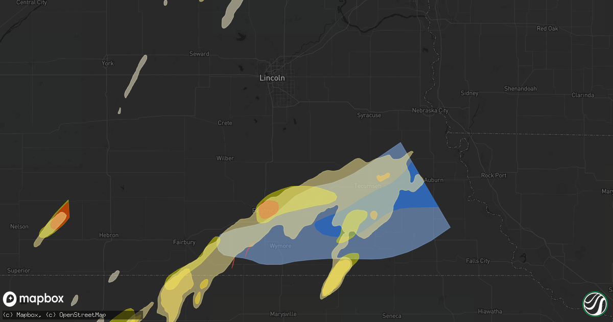 Hail map in Adams, NE on May 18, 2026